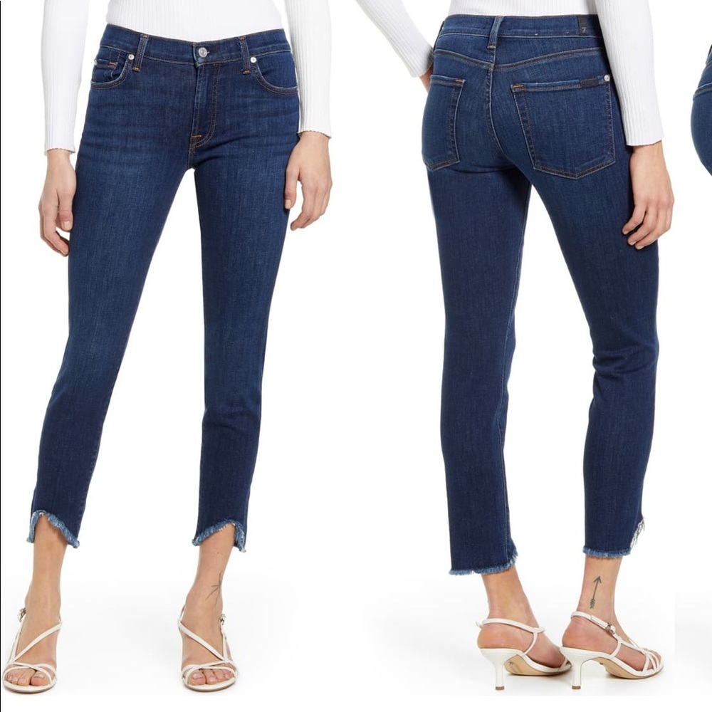 7 for all mankind distressed ankle skinny jeans
